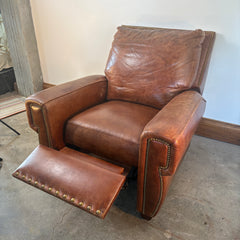 Brown Leather Recliner Brass Nail Head Detail, Sku 033230