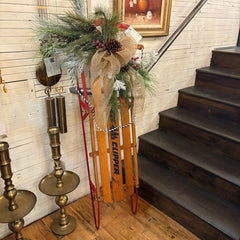 Vintage Sled Adorned and Reimagined with Holiday Charm, Natural Fiber Ribbon, Sku 033281