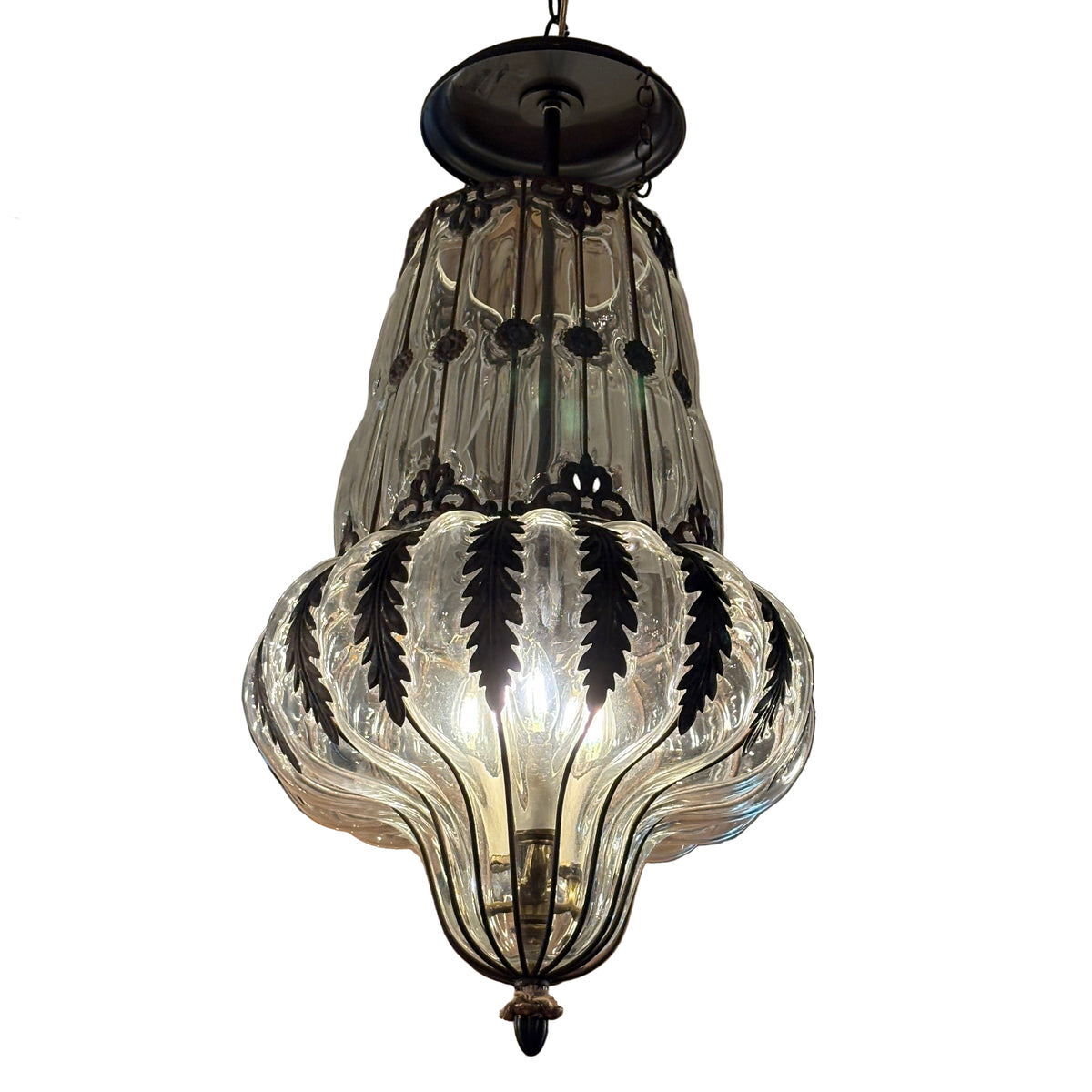 Acorn and Oak Leaf Motif Pendant Light, Glass and Metal Sku 033041