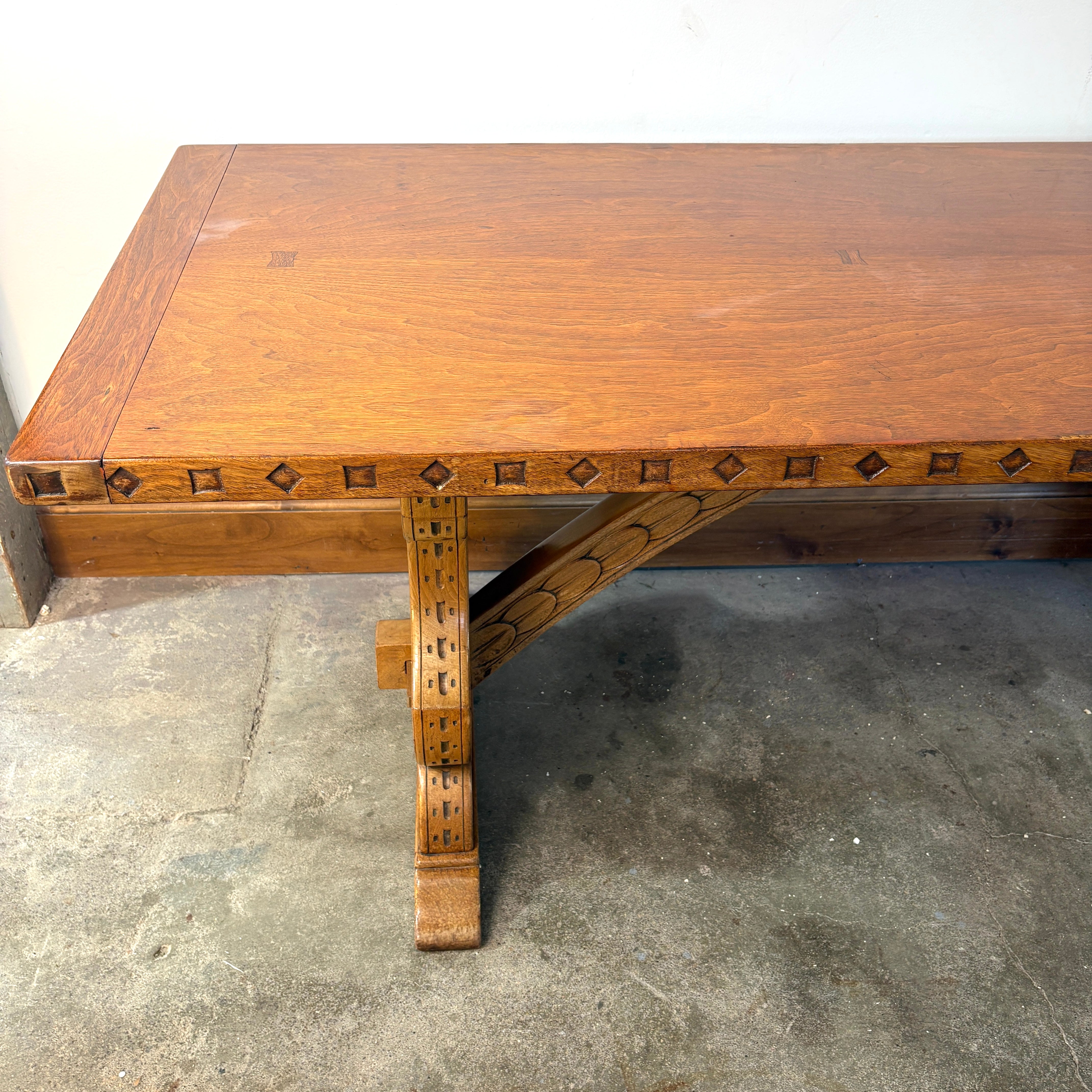 Vintage Long Pedestal Table with Bowtie Joinery and Mortise & Tenon Base, Sku 033112