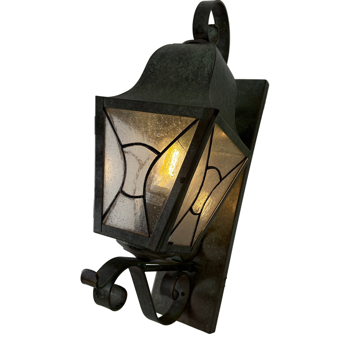 Exterior Stained Glass Sconce with Green Patina, Sku: 033117