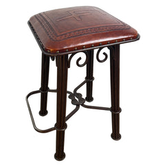 Leather and Iron Counter Height Stool w/ Branding, Sku 033023