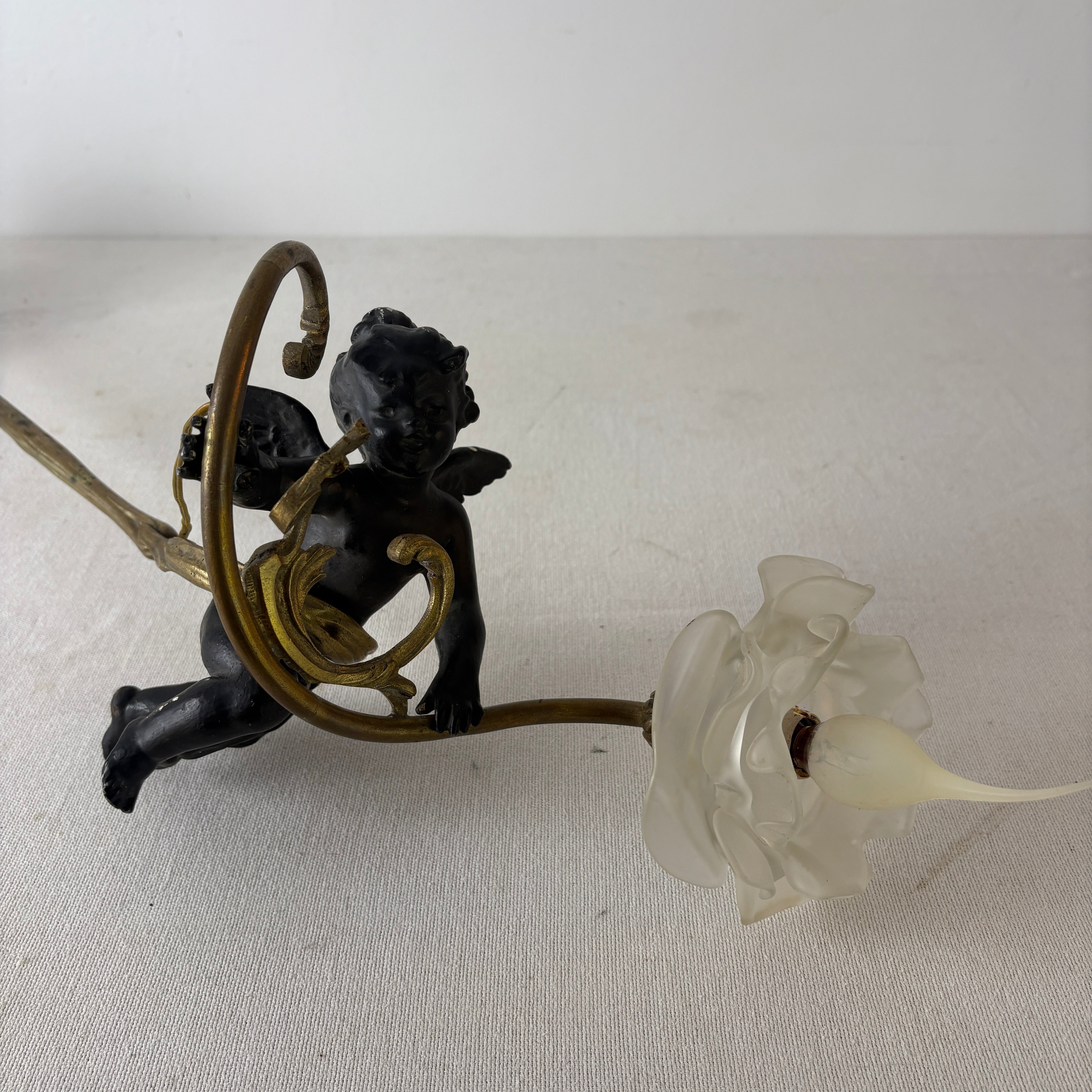 Cupid and Rosette Pendant Light Antique Gold and Bronze Like Finish, Sku 033113