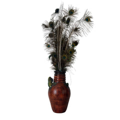 Ceramic Lizard Vase with Peacock Feathers, Sku 033258