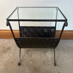Magazine Table, Metal, Glass and Leather, Sku 033007