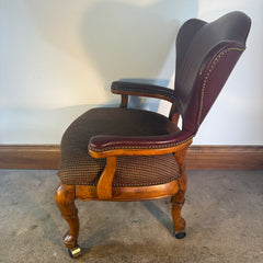 Set of 6 Thomasville Arm Chairs on Casters with Nail Head Detail, Combination of Leather and Fabric Upholstery, Sku 033246