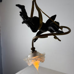 Cupid and Rosette Pendant Light Antique Gold and Bronze Like Finish, Sku 033113