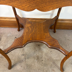 Oak Parlor Table, Vintage, Scalloped Detail on Apron, Stretcher Shelf, Sku: 033136