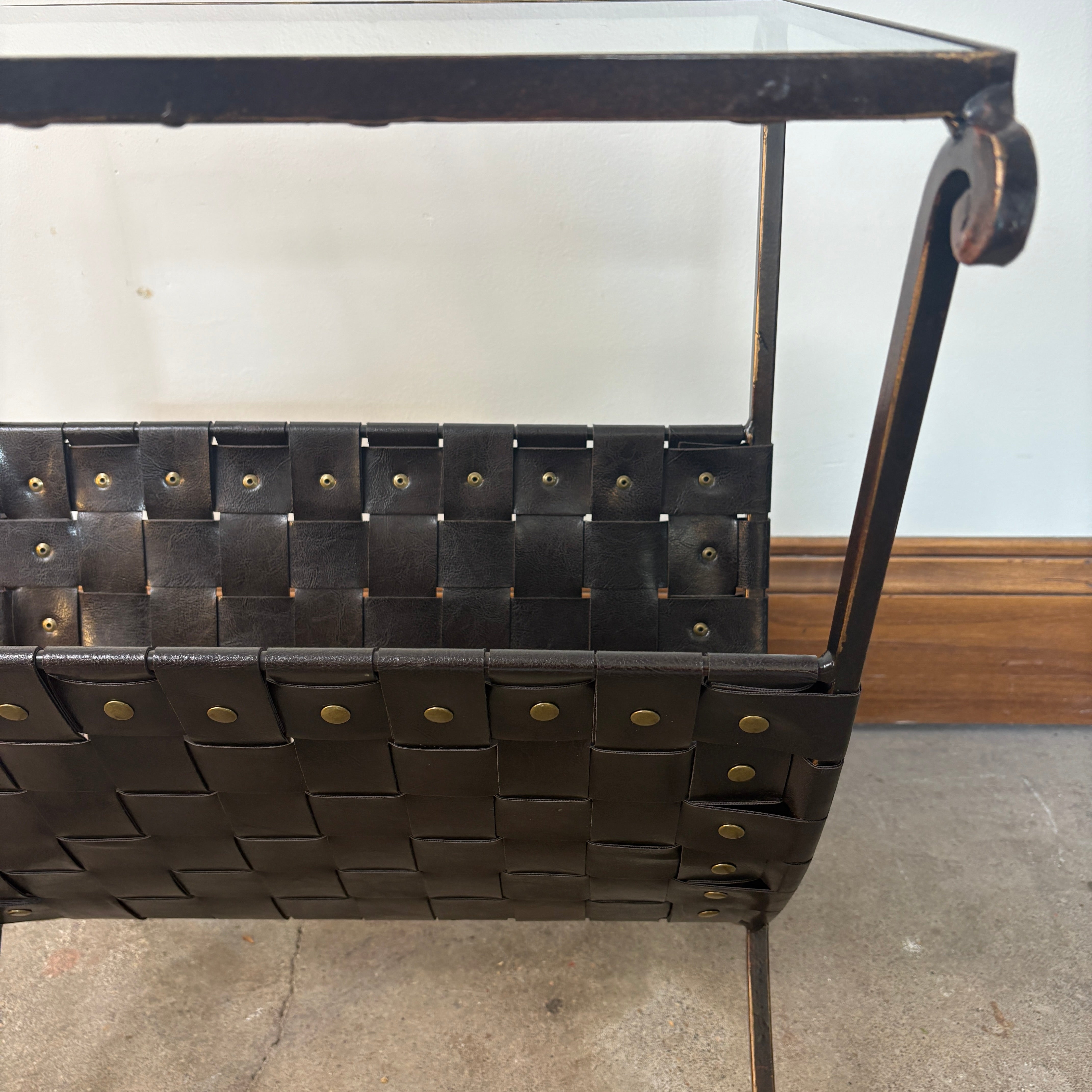 Magazine Table, Metal, Glass and Leather, Sku 033007