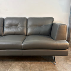 Gray-Green Leather Sofa Modern Styling with Track Arm and Chrome Legs, Sku: 033276