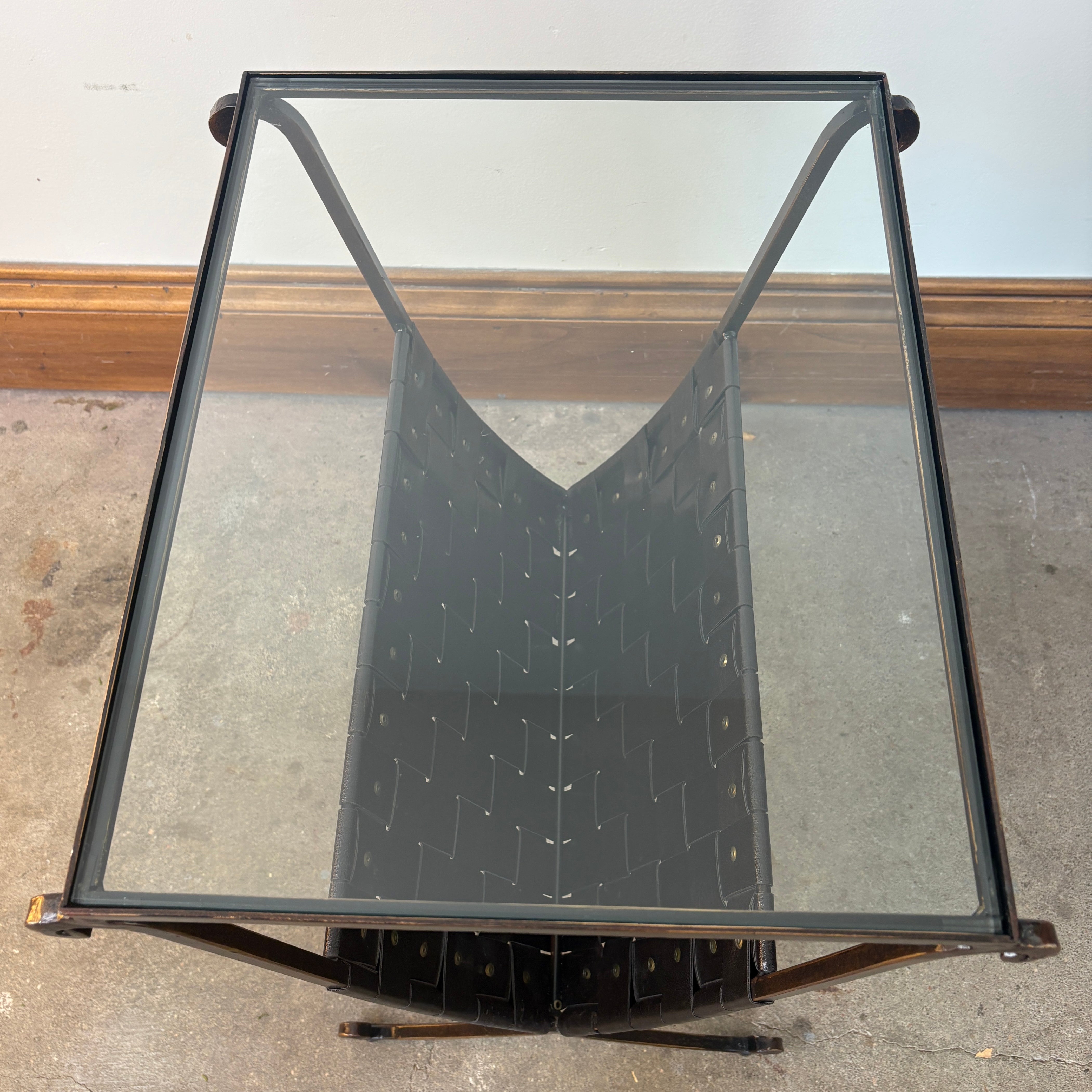 Magazine Table, Metal, Glass and Leather, Sku 033007