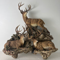 Mill Creek Studios, Artist Danny Edwards, "Sunrise" 1034/1200, 3 Whitetail Bucks, Cast Resin Wall Sculpture Sku: 033209