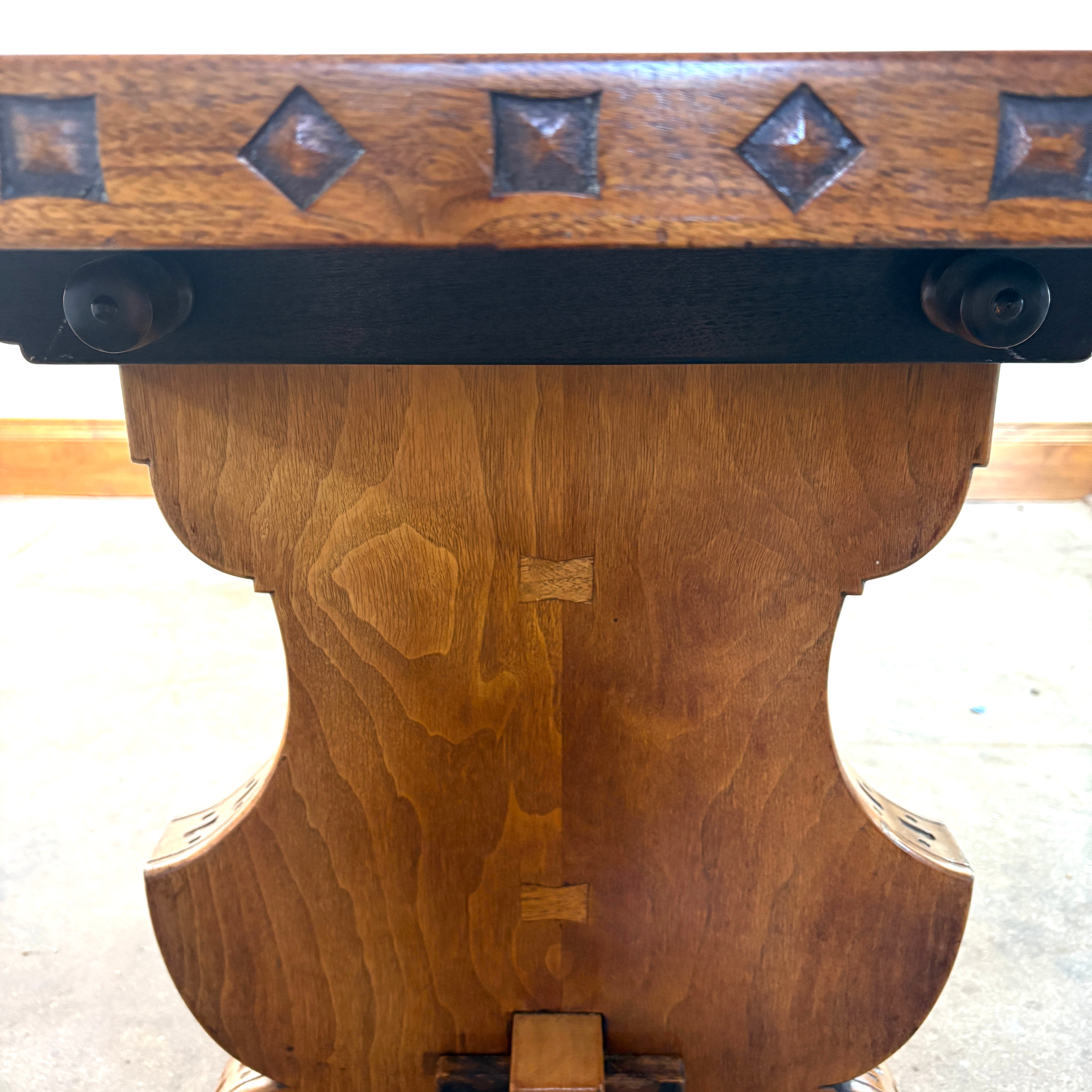 Vintage Long Pedestal Table with Bowtie Joinery and Mortise & Tenon Base, Sku 033112