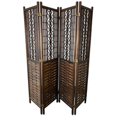 1960's Mid Century Modern Japanese "Atomic Starburst" Kumiko Teak Wood 4-Panel Room Divider, Sku 033295