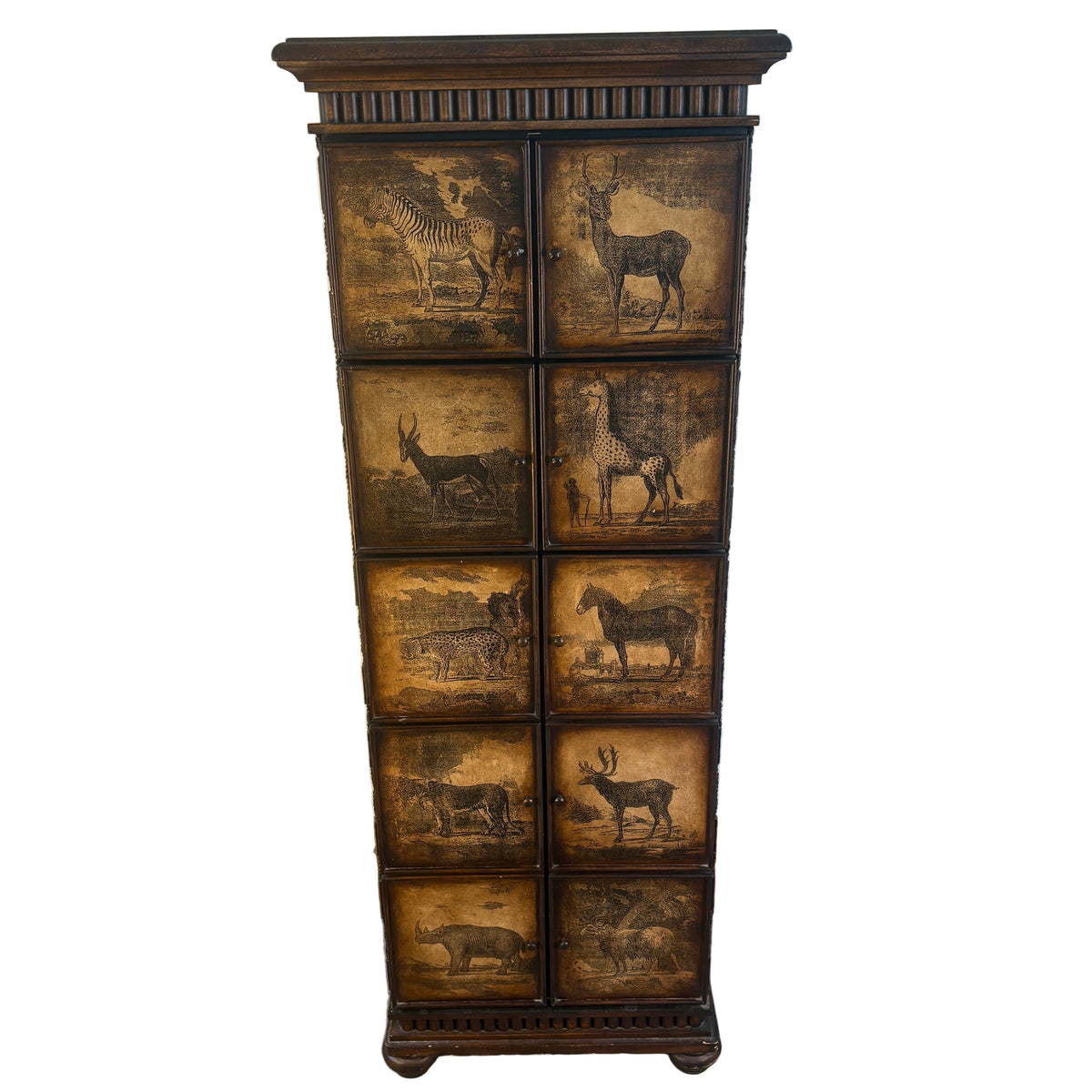 Tall Animal Themed 10 Door Cabinet with Woven Sides, Sku 033256