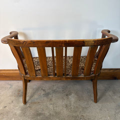 Antique Oak Settee with Seat Cushion in Need of New Support and Upholstery, Sku 033296