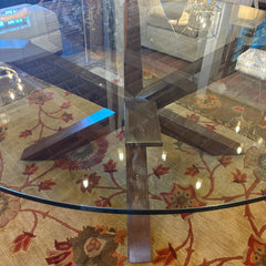 Swaim Glass Top Dining Table with Wood "Jack" Style Base, Sku 033043