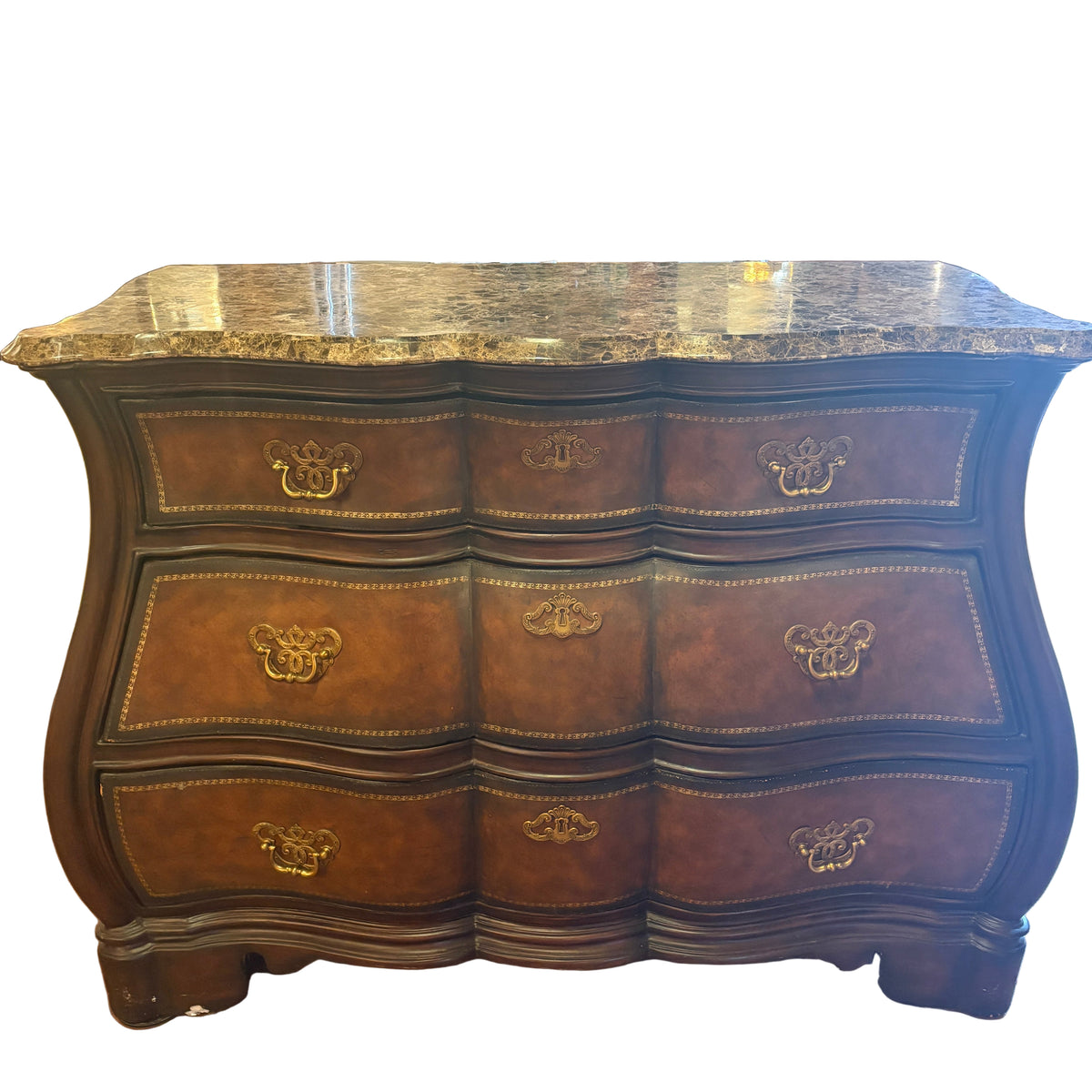 Leather Chassis Bombay Style Chest Marble Top, Sku: 033271