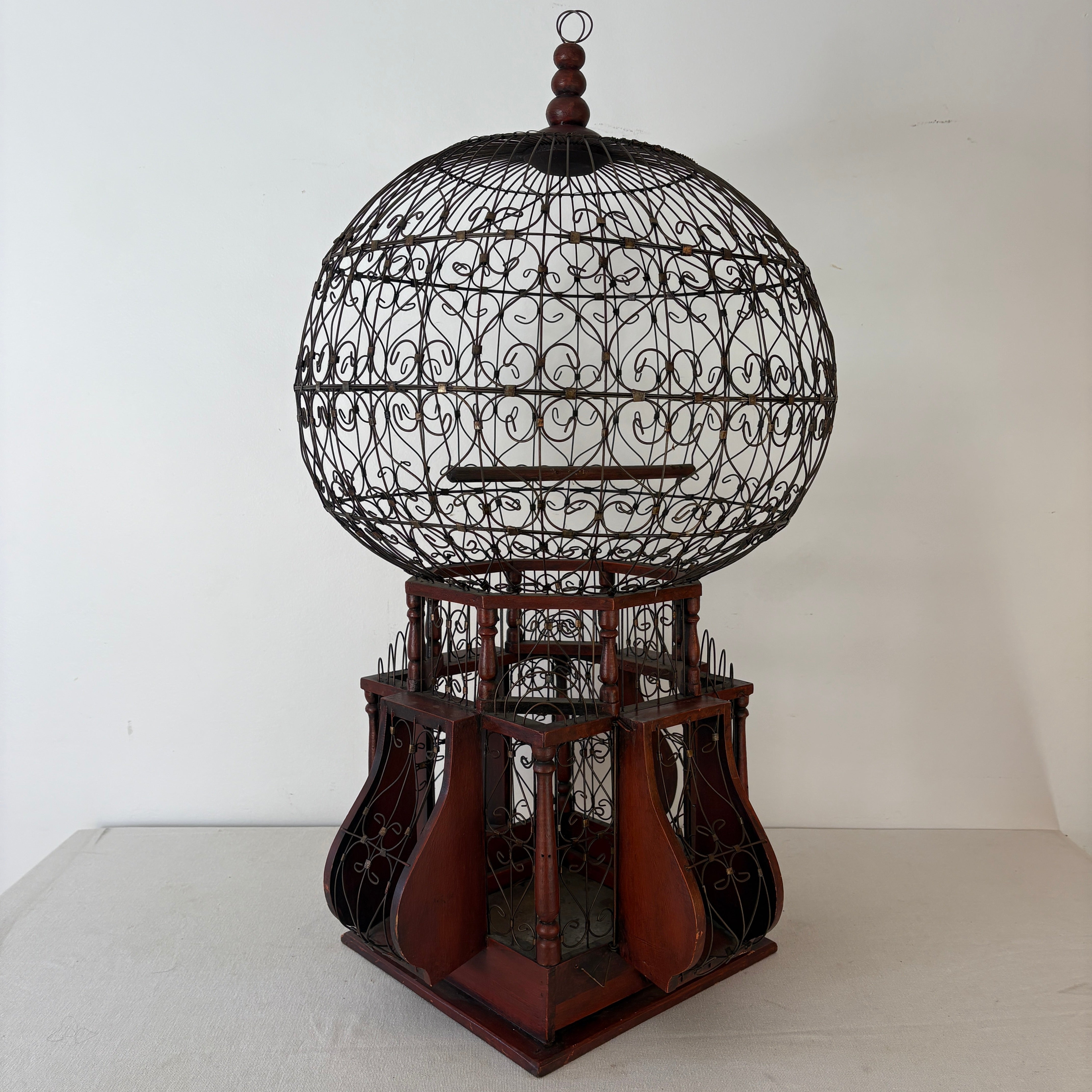 Hot Air Ballon Bird Cage Constructed of Wire and Wood, Sku: 033166