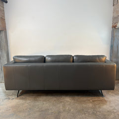 Gray-Green Leather Sofa Modern Styling with Track Arm and Chrome Legs, Sku: 033276