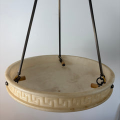 "Urban Archaeology"  Alabaster Bowl 3 Rod Chandelier Greek Key Detail, Sku: 033238
