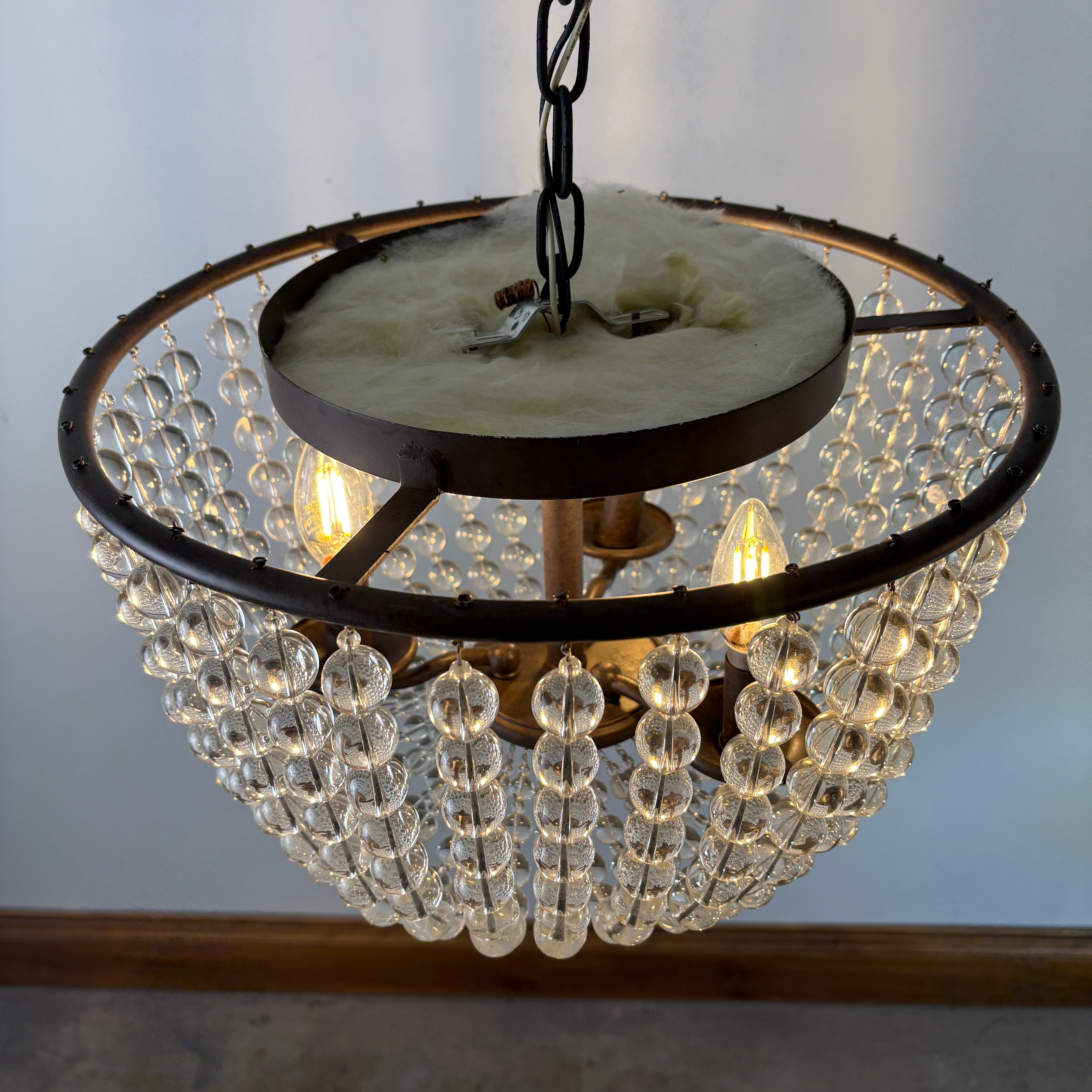 Chandelier with Glass Beads - Flush Mount, 3 Candle Lights Sku 033114