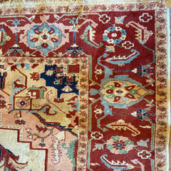 100% Wool Area Rug, Traditional Turkish Design in Rust, Rose, Navy on Beige Ground Sku: 033211