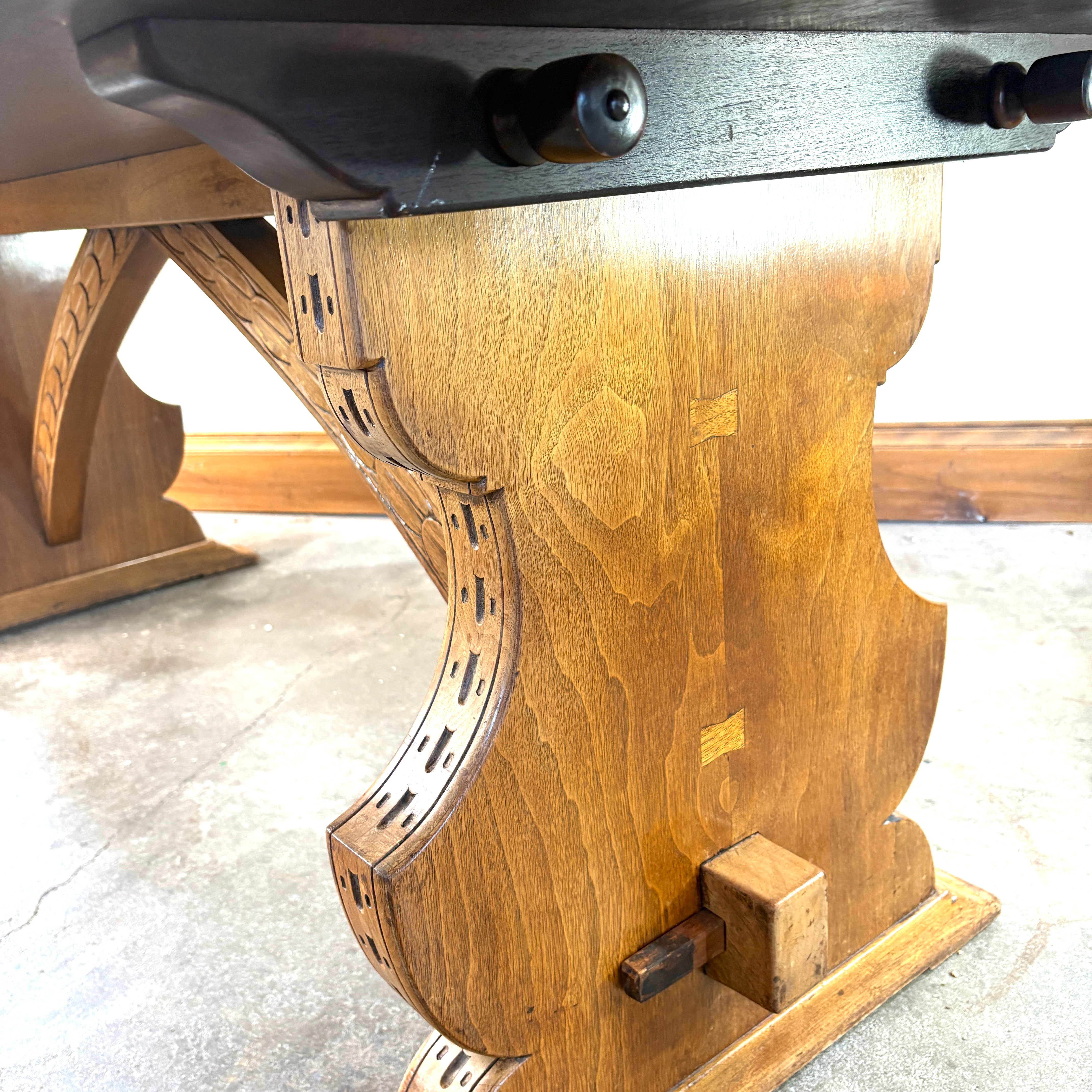 Vintage Long Pedestal Table with Bowtie Joinery and Mortise & Tenon Base, Sku 033112
