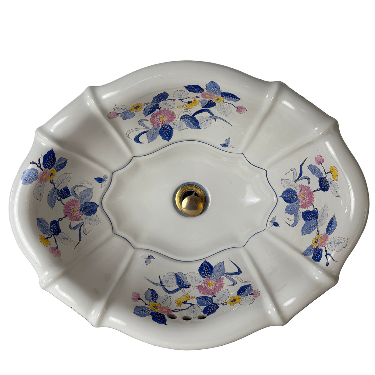 Sherle Wagner Vintage Italian Sink, blue & pink. Sku 033020