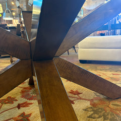 Swaim Glass Top Dining Table with Wood "Jack" Style Base, Sku 033043