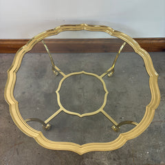 Hollywood Regency Scalloped Brass & Glass Coffee Table, Sku 033125