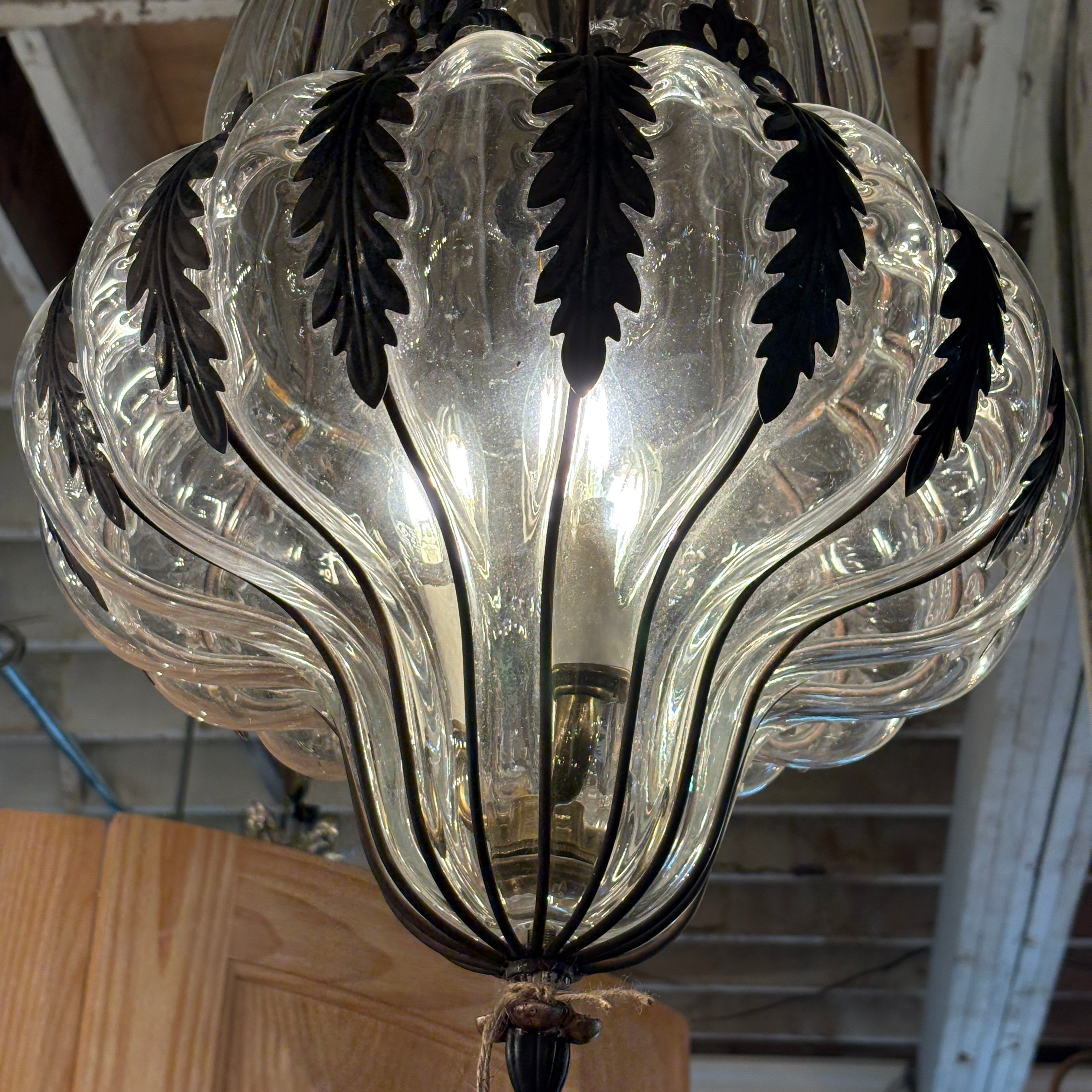 Acorn and Oak Leaf Motif Pendant Light, Glass and Metal Sku 033041