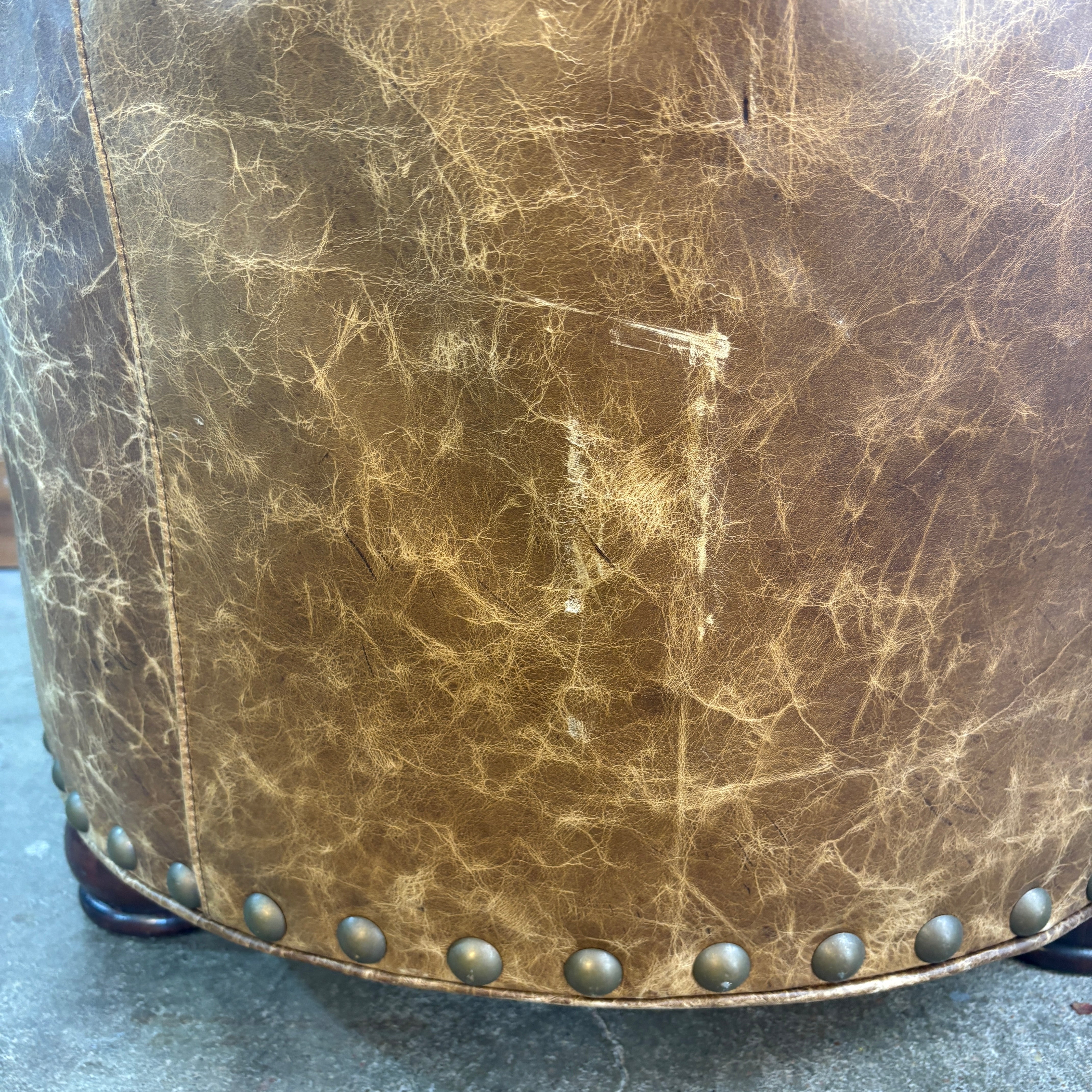 Century Leather Tufted Back Armchair with Large Nail Head Detail and Bun Feet, Sku 033035