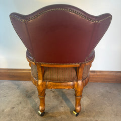 Set of 6 Thomasville Arm Chairs on Casters with Nail Head Detail, Combination of Leather and Fabric Upholstery, Sku 033246