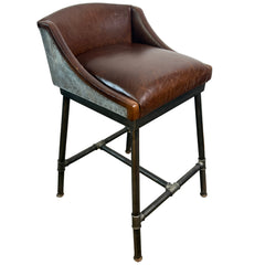 RH Counter Stool, Leather, Galvinized Metal and Steel Pipe Foundation Sku, 033002