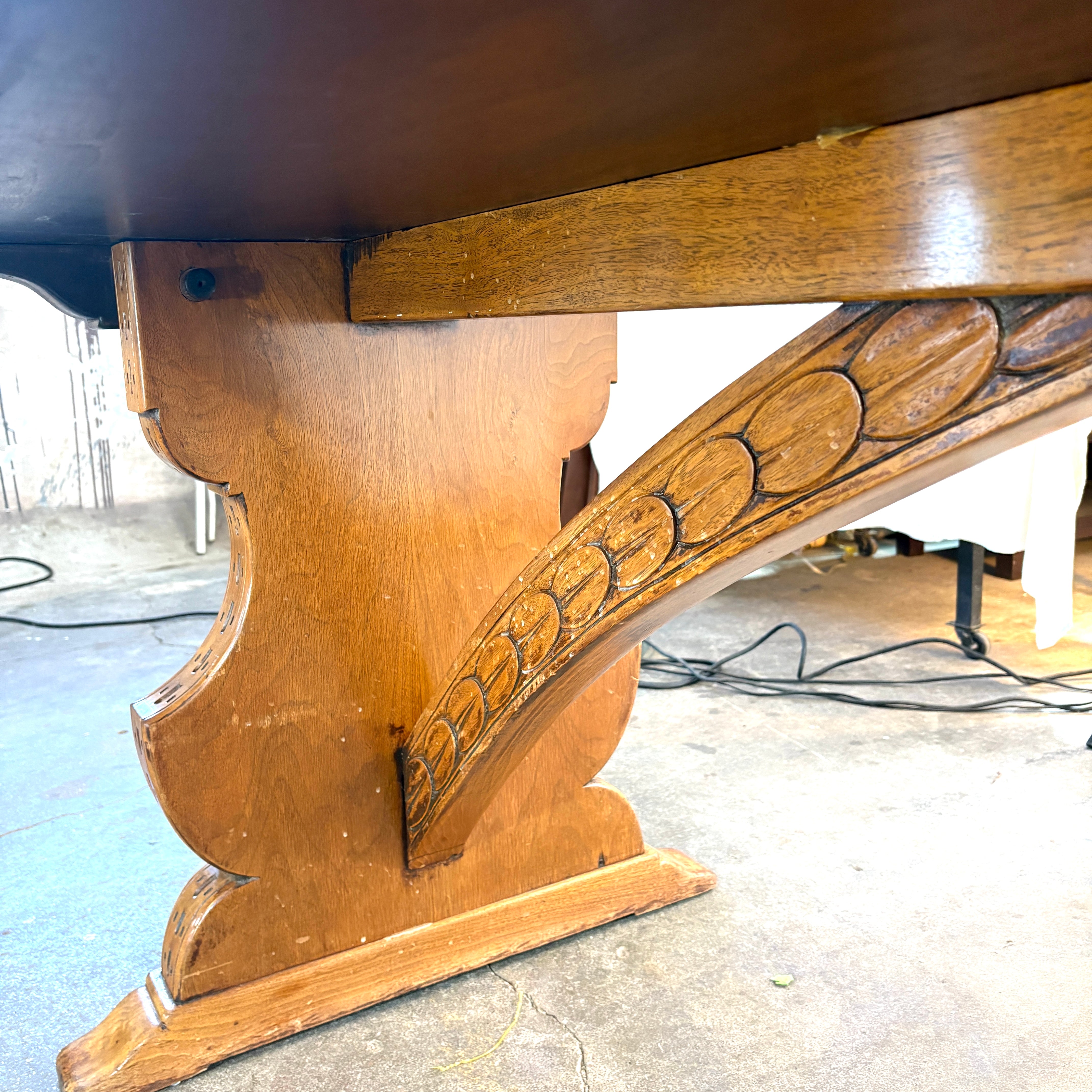 Vintage Long Pedestal Table with Bowtie Joinery and Mortise & Tenon Base, Sku 033112