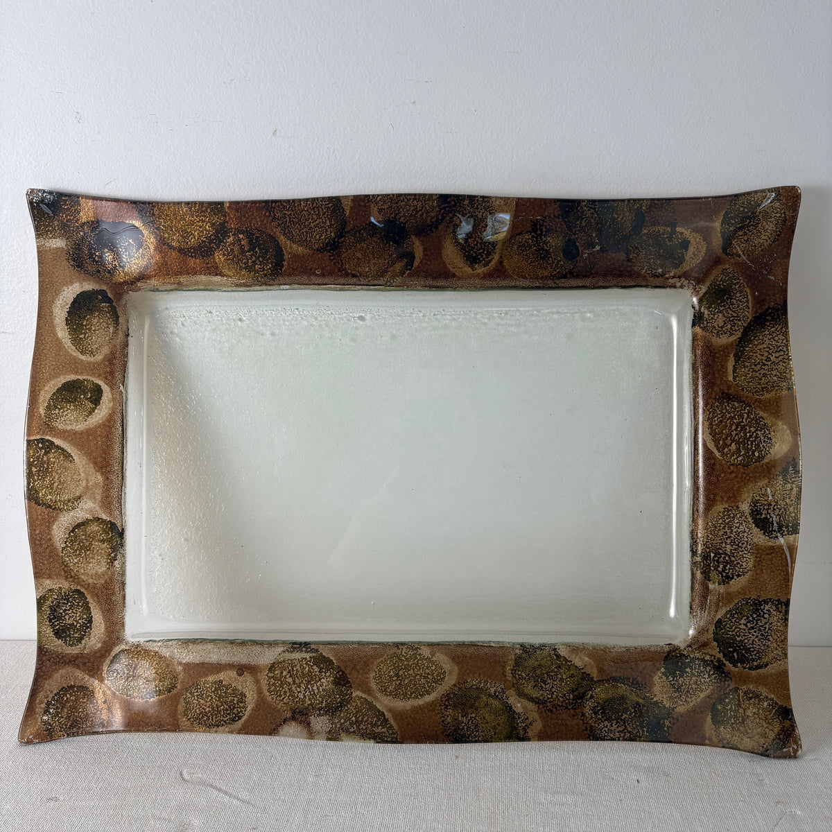 Reverse Painted Glass Tray, Brown Toned Edge Detail and Clear Interior, Sku: 033201