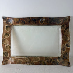 Reverse Painted Glass Tray, Brown Toned Edge Detail and Clear Interior, Sku: 033201