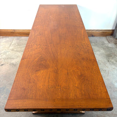 Vintage Long Pedestal Table with Bowtie Joinery and Mortise & Tenon Base, Sku 033112