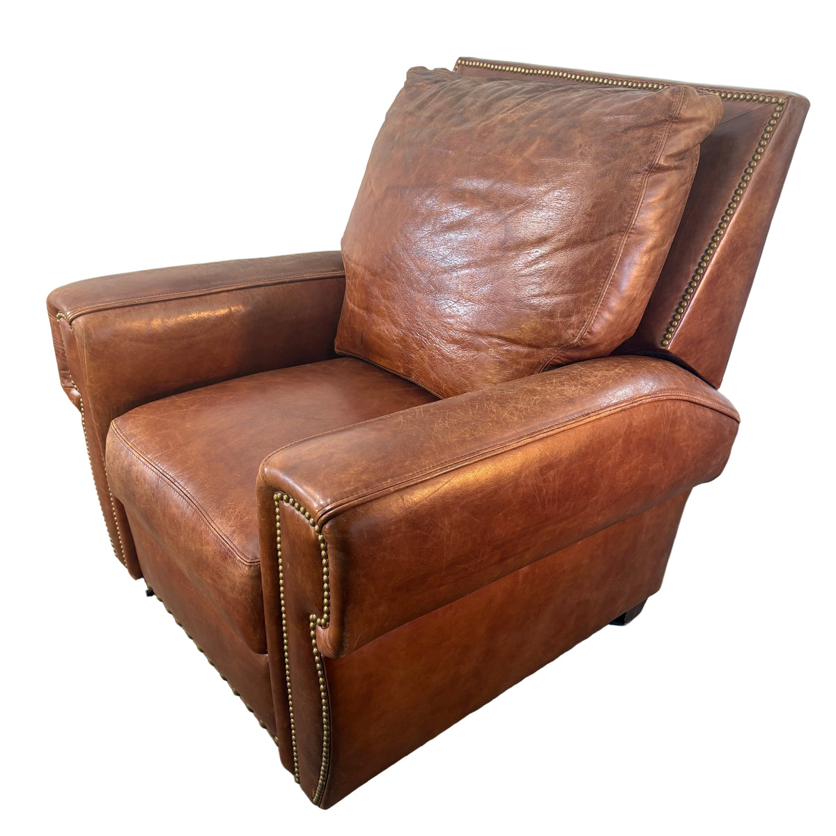 Brown Leather Recliner Brass Nail Head Detail, Sku 033230