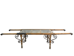 Antique French Sedan Chair Converted to Coffee Table, Wood Metal and Glass, Sku 032977