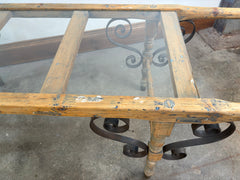 Antique French Sedan Chair Converted to Coffee Table, Wood Metal and Glass, Sku 032977