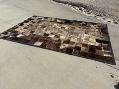 Hair on Hide Patchwork Area Rug, Taupe & Brown, Leather Edge Trim, Sku 033233