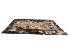 Hair on Hide Patchwork Area Rug, Taupe & Brown, Leather Edge Trim, Sku 033233