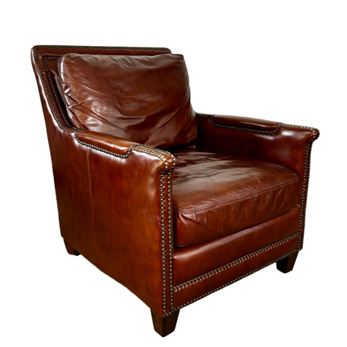 Lounge Chair, Leather Arm Chair, in Deep Rust Brown