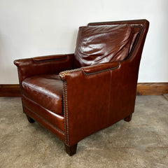 Lounge Chair, Leather Arm Chair, in Deep Rust Brown