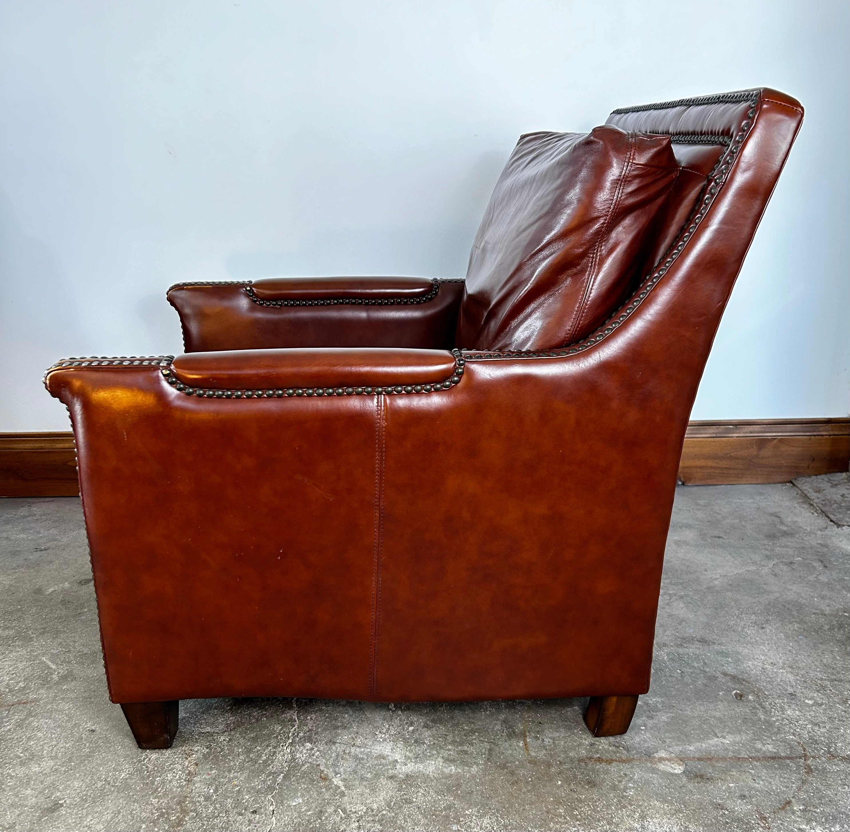 Lounge Chair, Leather Arm Chair, in Deep Rust Brown