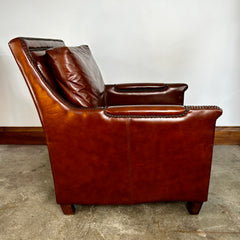 Lounge Chair, Leather Arm Chair, in Deep Rust Brown