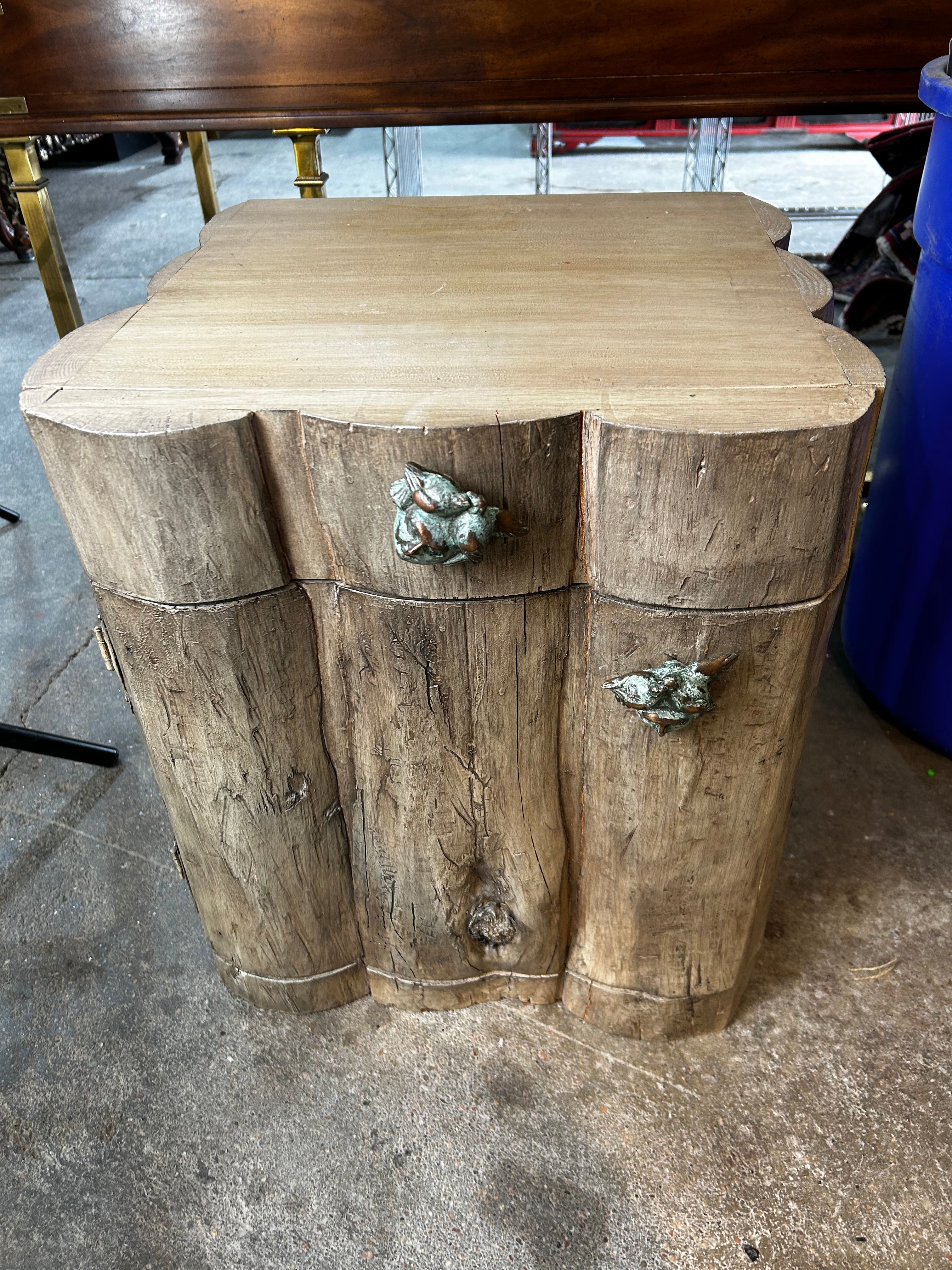 Rustic Log Cabinet with Drawer and Bronze Pulls, Natural Stain