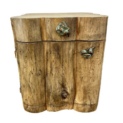 Rustic Log Cabinet with Drawer and Bronze Pulls, Natural Stain